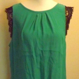 Nicole by Nicole Miller Teal Lace Top Size L